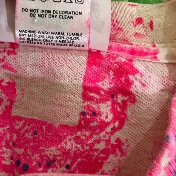 VTG Surf Mania Fruit of the Loom Neon Pink, Green Palm Tree Splatter T-shirt - Picture 6 of 9